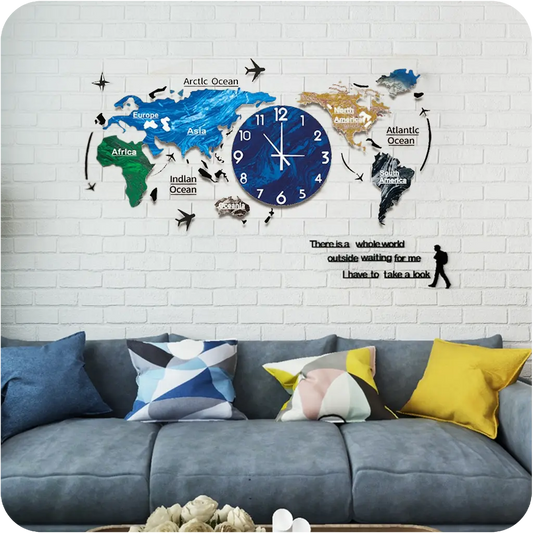 Grande horloge murale carte du monde