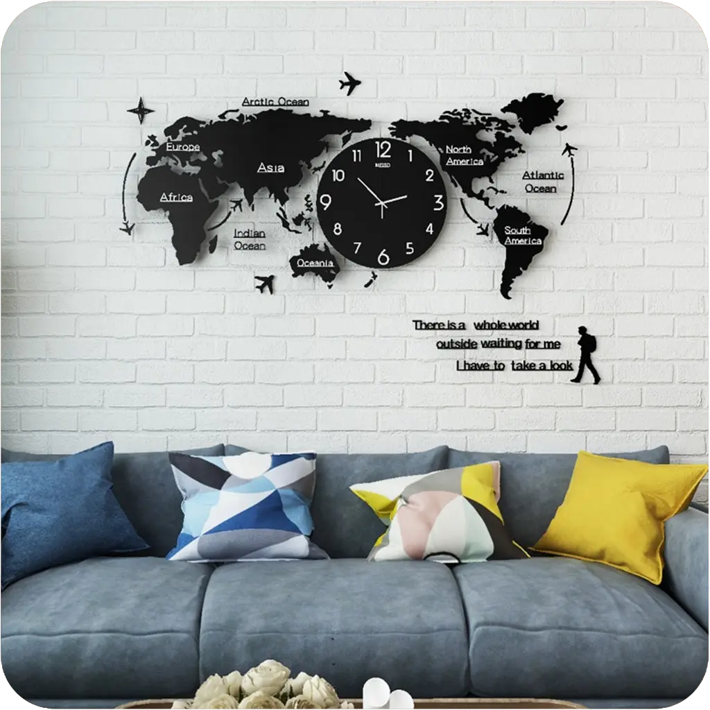 Grande horloge murale carte du monde - Mon Horloge Murale Design